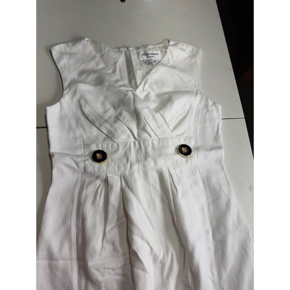 Helene Berman London Designer Dress Shift V Neck Chevron Yellow White Z 8 - Picture 3 of 12